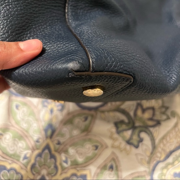 Navy Blue Michael Kors Large Pebbled Leather Satchel Purse - Picture 7 of 10